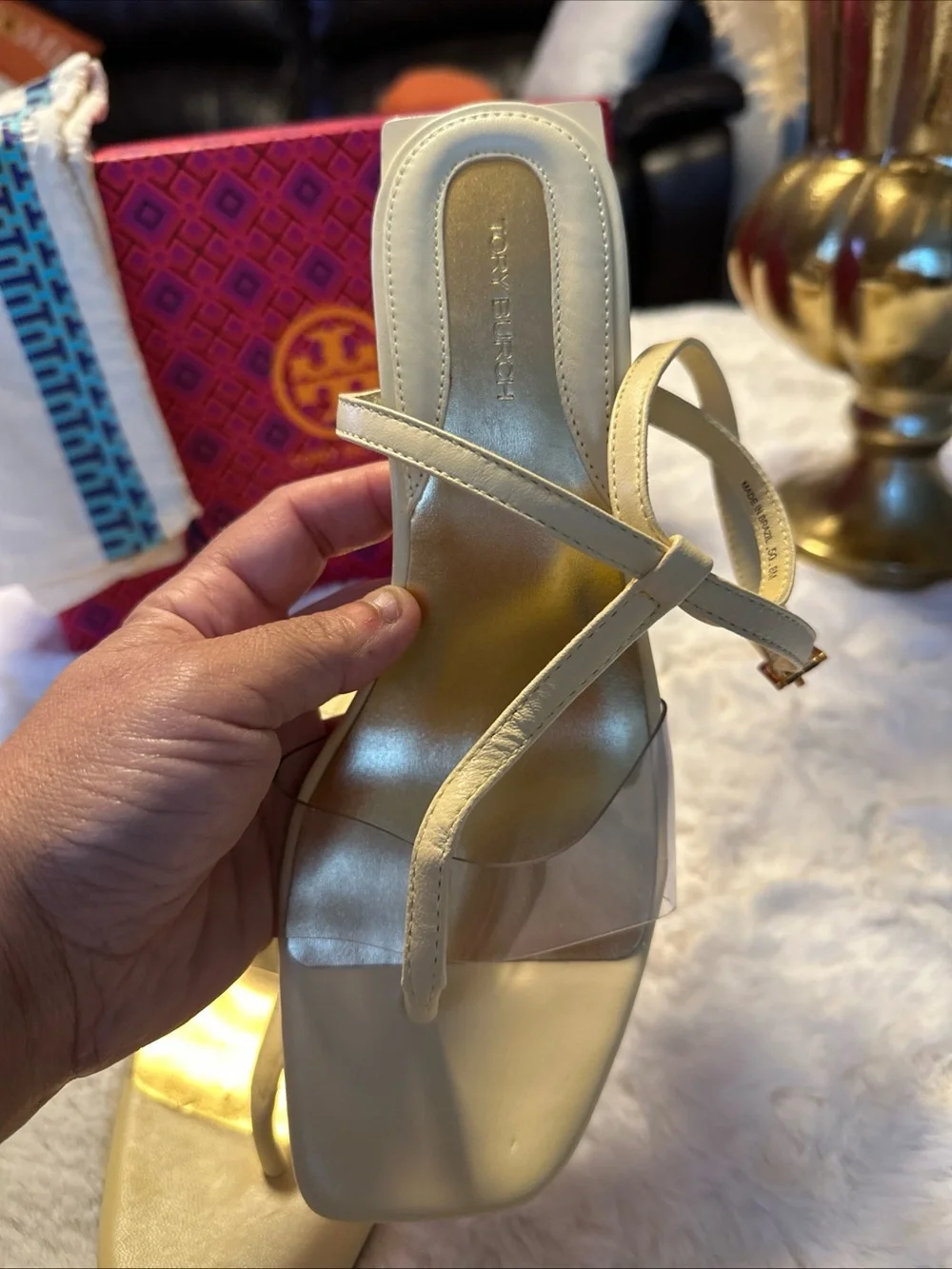 Tory Burch Champagne Ivory Metallic T-Strap Platform Sandals